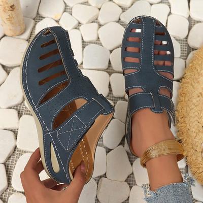 Atmungsaktive Damen Sommerschuhe Einfarbig Damen Sandalen Outdoor Slipper Zehenfrei Keilabsatz Damen Sandalen Frau Strandsandalen