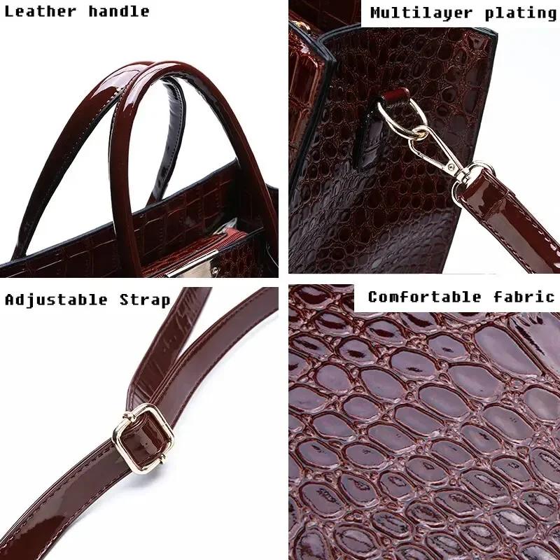 Borsa a mano da donna di lusso vintage con motivo coccodrillo, Borsa tote di grande capacità, Borsa a spalla in pelle da lavoro per donna