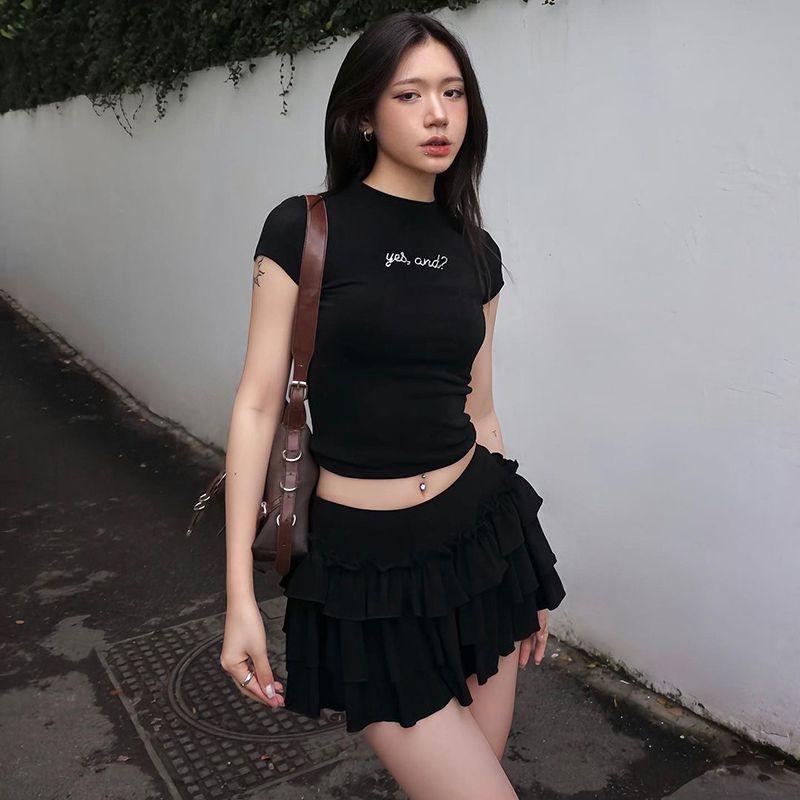 

Sisjuly Черный лебедь Сладкая Крутая Многослойная футболка, скрывающая складки Black (skirt) K24J46056 S