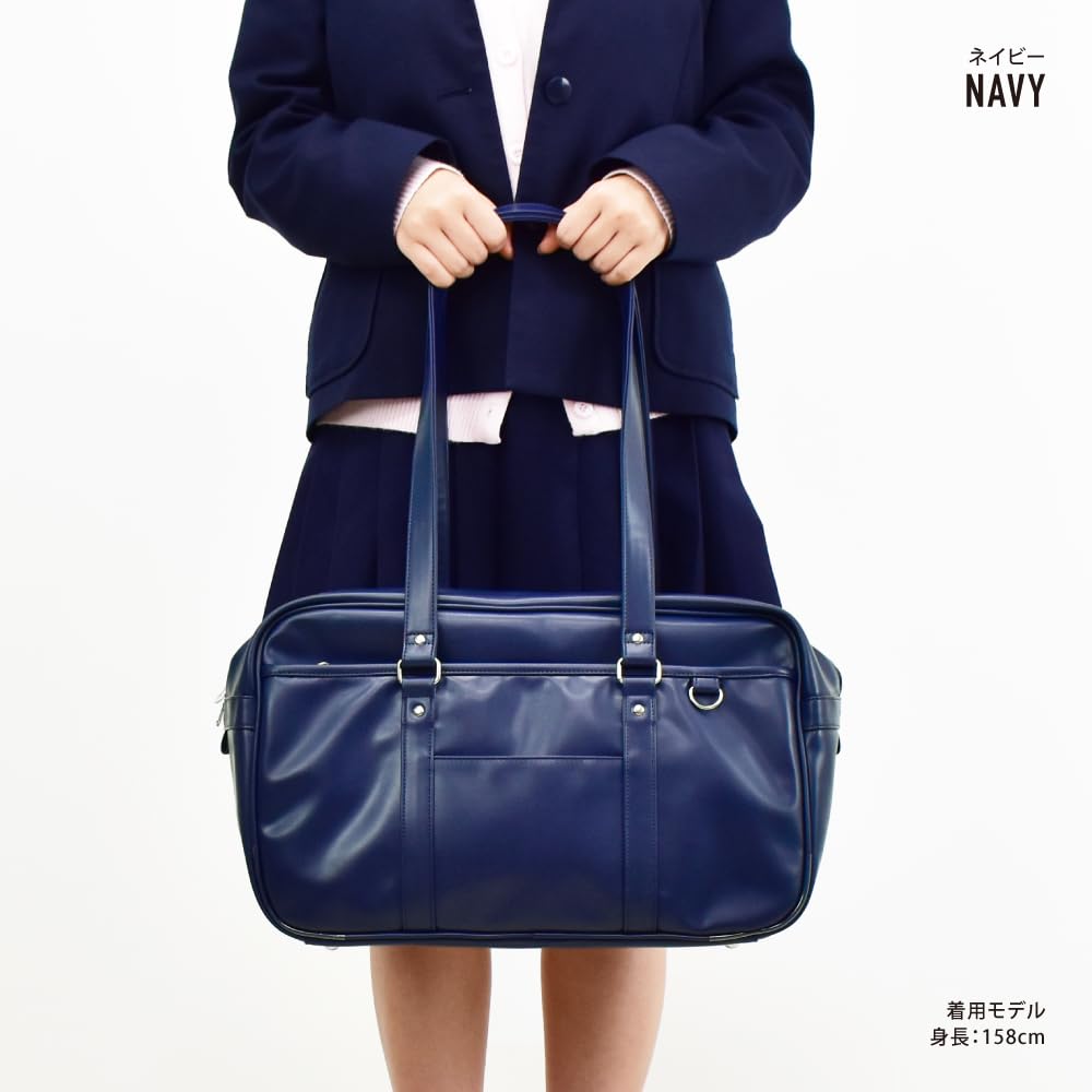 School Large Synthetic For For High School JK Boston Shoulder With Studs on the Navy [Aventura] Bag, Capacity, Leather, Girls, Girls, Students, Bag,