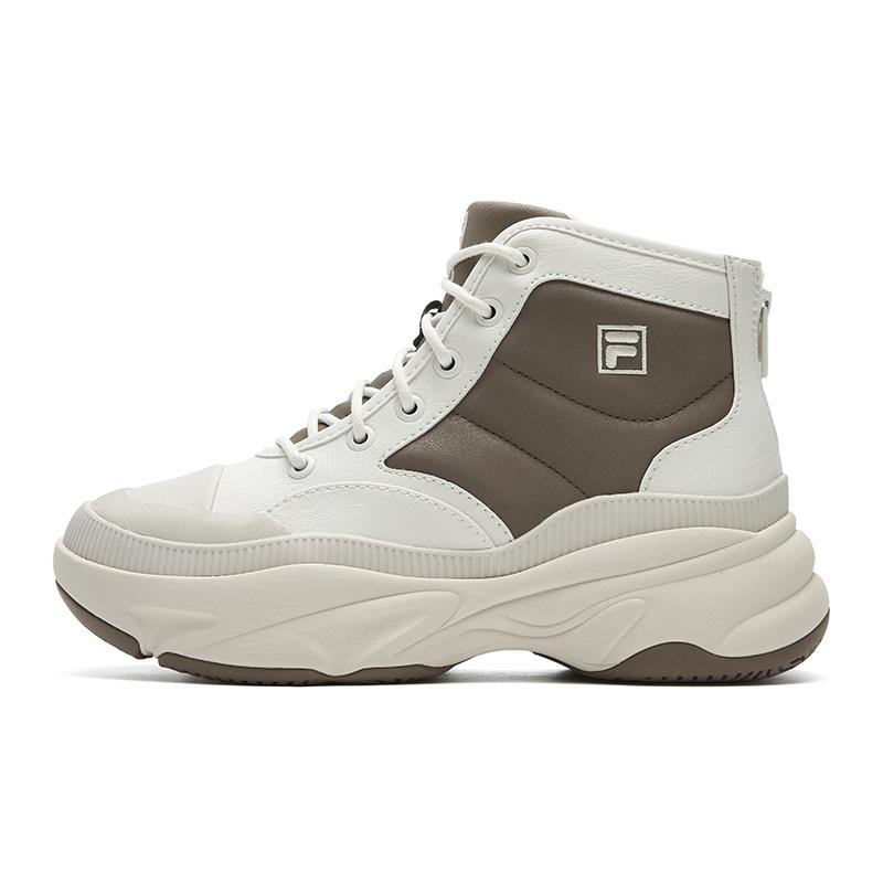 FILA BREAD Slip Resistant, Abrasion Resistant, Height Increasing Mid top Casual Shoes Women's Brown White F12W541120FCG