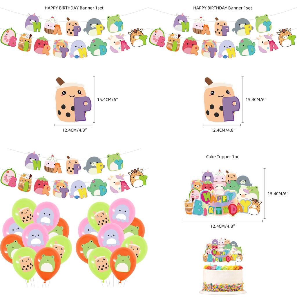 Squishmallows Bursdagsfest Utstyrsett Med Kaketopp Ballonger Og Banner Ideelt For Barn