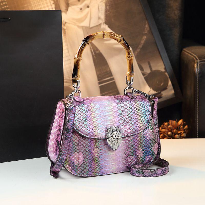 Advanced Snake Patterned Leather Hand-held Bamboo Bag for Women, Fashionable and Versatile, Personalized Single Shoulder Crossbody Small Bag