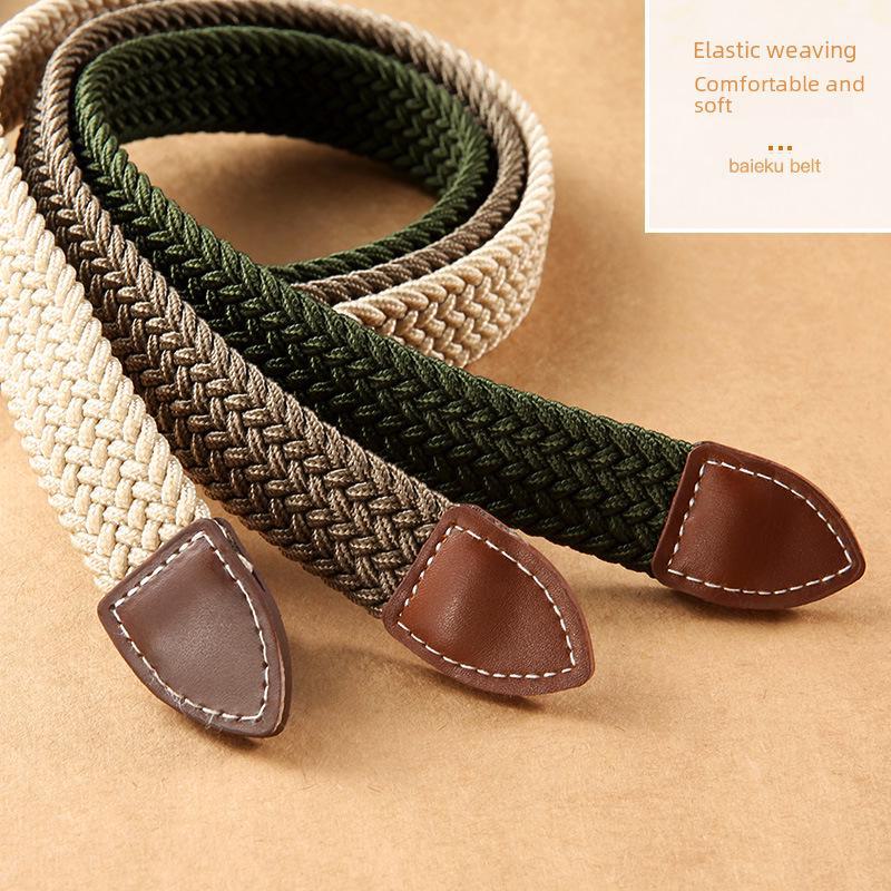 Women's Solid Color Elastic Canvas Belt with Pin Buckle