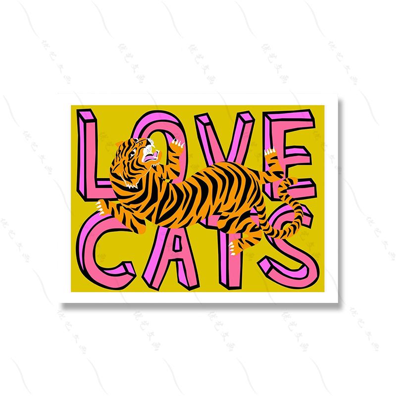 Liebe Katzen Tiger Leopard Porträt Blau Kunstdruck Cartoon Kinderzimmer Wand Poster Zitat Bunte Coole Leinwand Malerei Wohnkultur