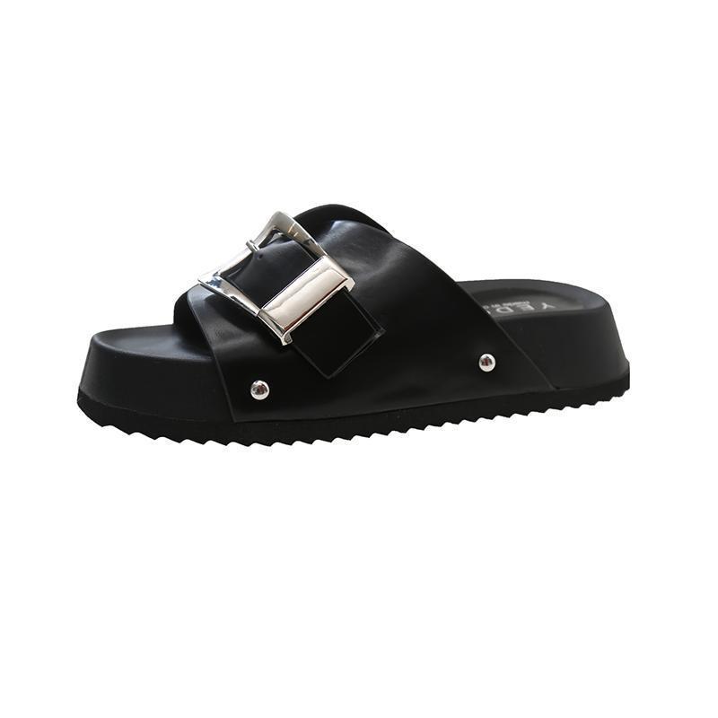 Thick bottom square head casual cool slippers women 2025 summer new Internet celebrity versatile outer wear small one-word drag non-slip