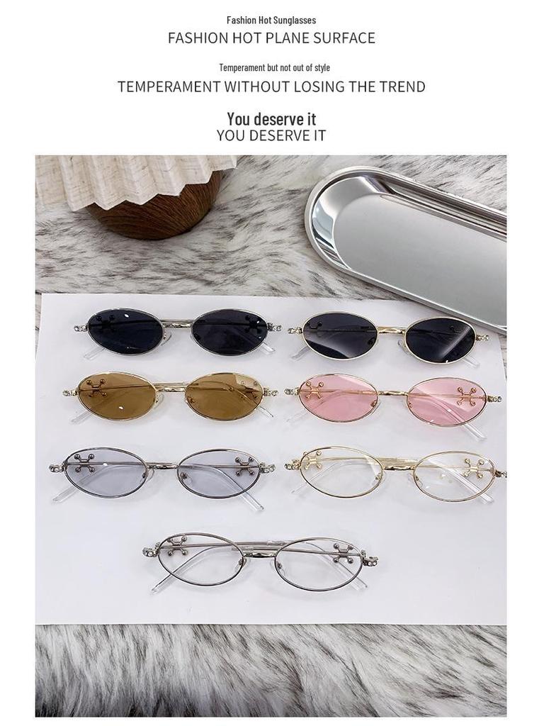 Jennie-Style Diamond Oval Sunglasses: High-End European & American Street Fashion for Women