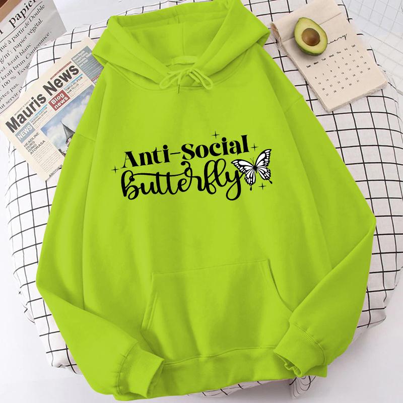 (High Quality Hoodies)Autumn And Winter Unisex Harajuku Hoodies Anti Social Butterfly Printed Sweatshirts Fashion Pullover