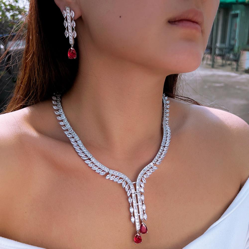 Necklace Premium Light Luxury Water Drop Zircon Bridal Dress Set Jewelry Set Chain