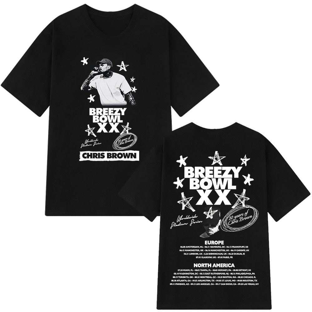 Rapper Chris Brown Breezy Bowl XX 2025 Tour Merch T-shirt Men Women Fashion Hip Hop T Shirt Oversized Cotton Casual T-shirts Top