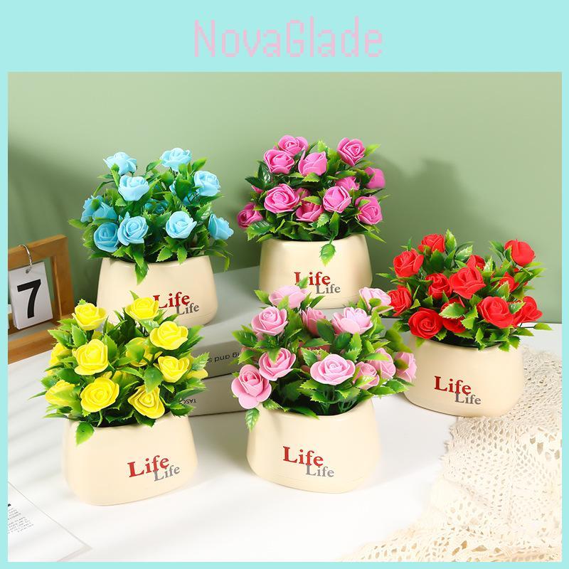 Faux Rose Flower Pot With Durable Foam Material For Home Interior And Gift Use