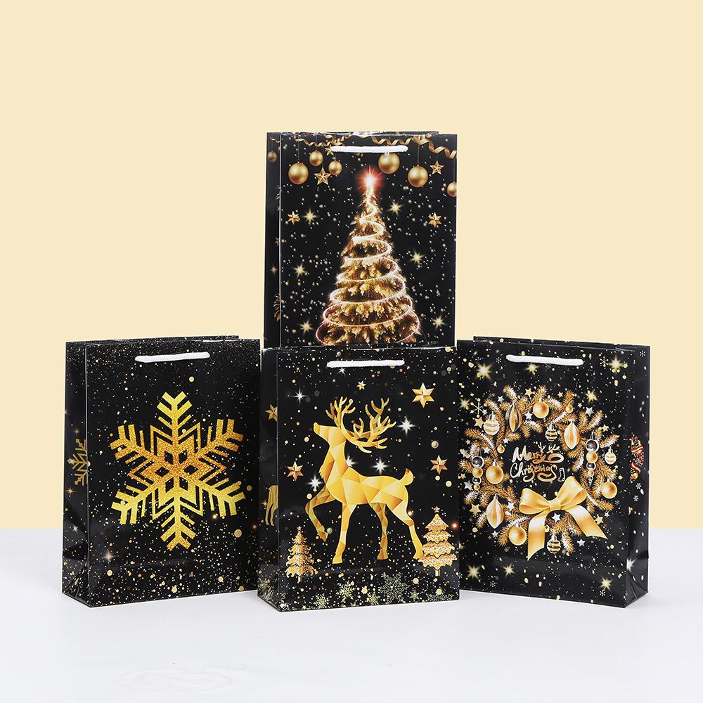 12pcs StoBag Christmas paper tote bags black and gold gift bags for holiday party favors shopping and retail packing candy cake