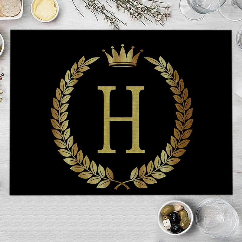 1PC Home Decor Black Gold Letter Printing Linen Placemat for Dining Table Drink Coaster Home Decoration Modern Kitchen Cup Pads