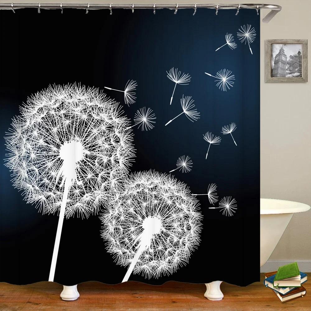 beautiful dandelion flower printing shower curtain polyester waterproof curtain with hook bathroom curtain home decoration