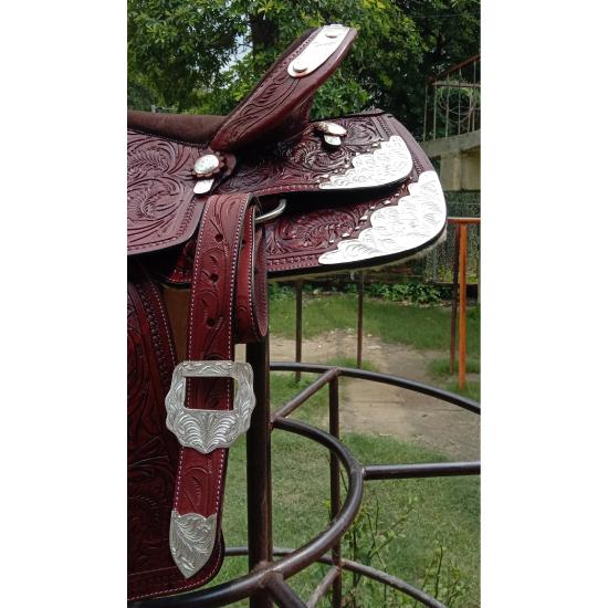 Silla de Montar Western de Cuero Premium para Exhibición, Silla de Caballo para Barrel Racing y Arreos.