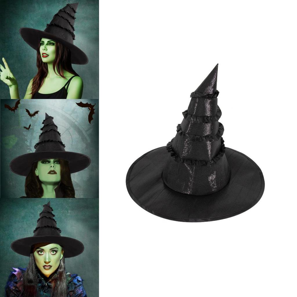 Halloween Witch Hat With Ruffled Lace Edge For Cosplay And Party Decorations