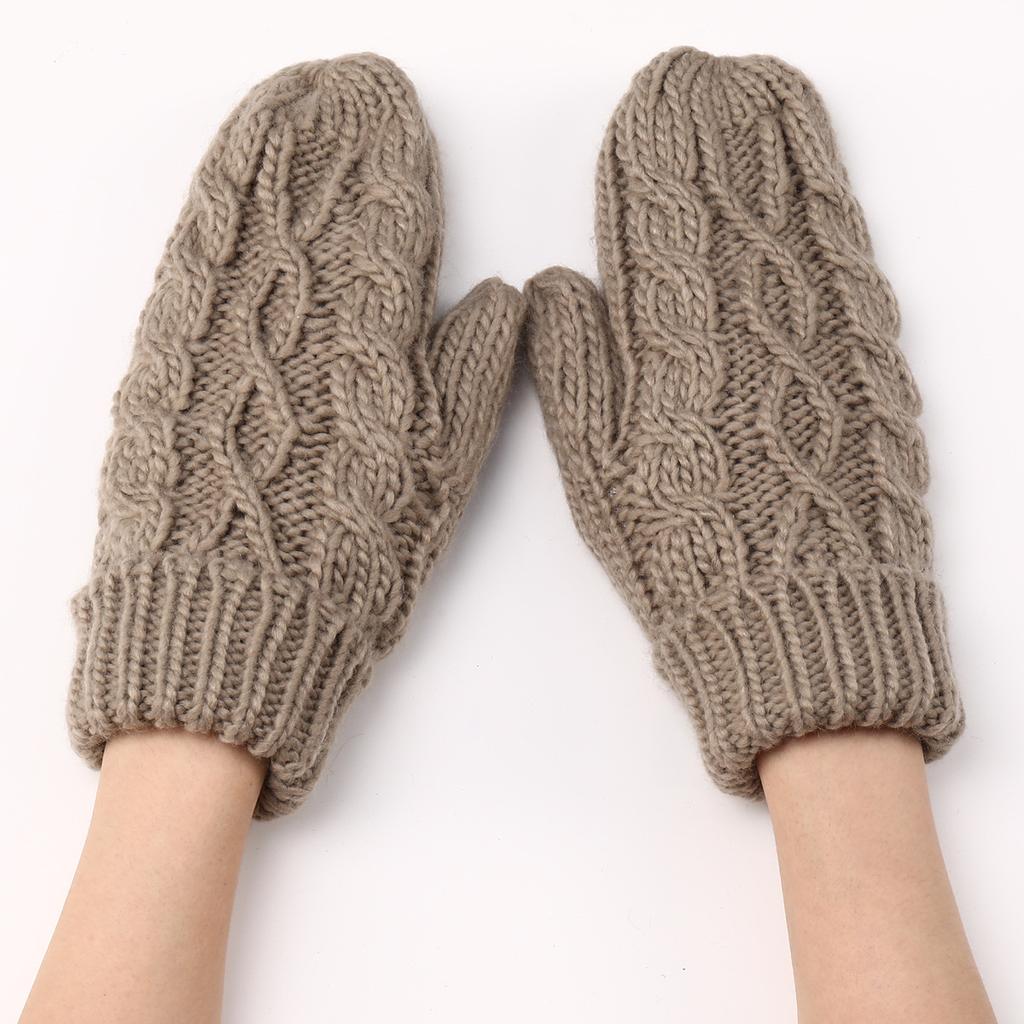 Diamond-shaped Mittens Autumn and Winter New Women's Knitted Wool Plus Velvet Thickened Fashionable Finger Warm Gloves