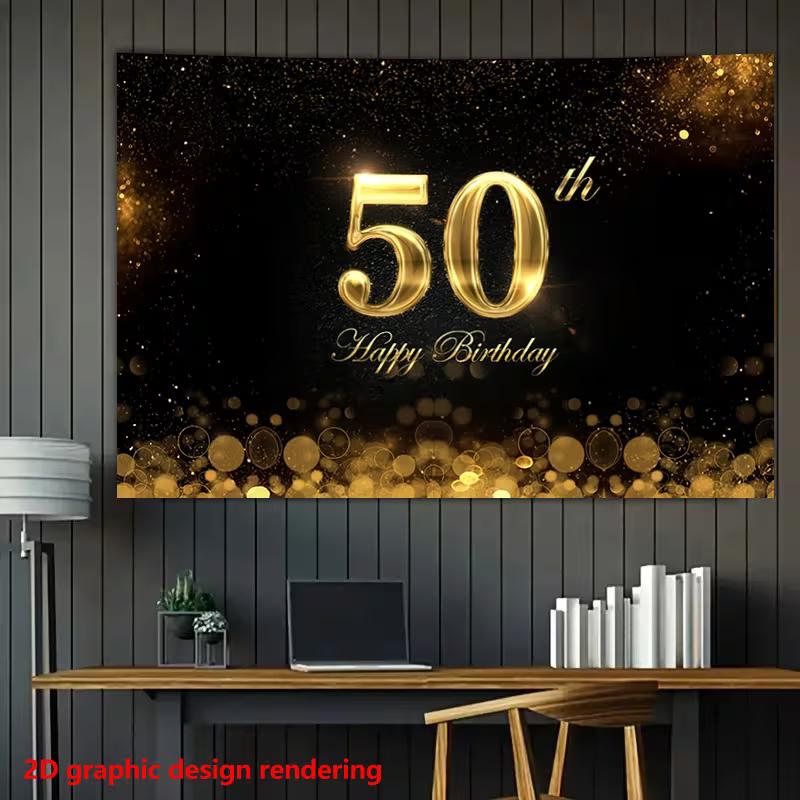 2D Black and Gold Background for Formal 50th Birthday Celebrations 47.2x31.5inch/120*80cm