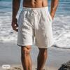 Men Cotton Linen Shorts Summer Lightweight Breathable Casual Beach Style Shorts Basic Solid Color Sweatpants Elastic Waist