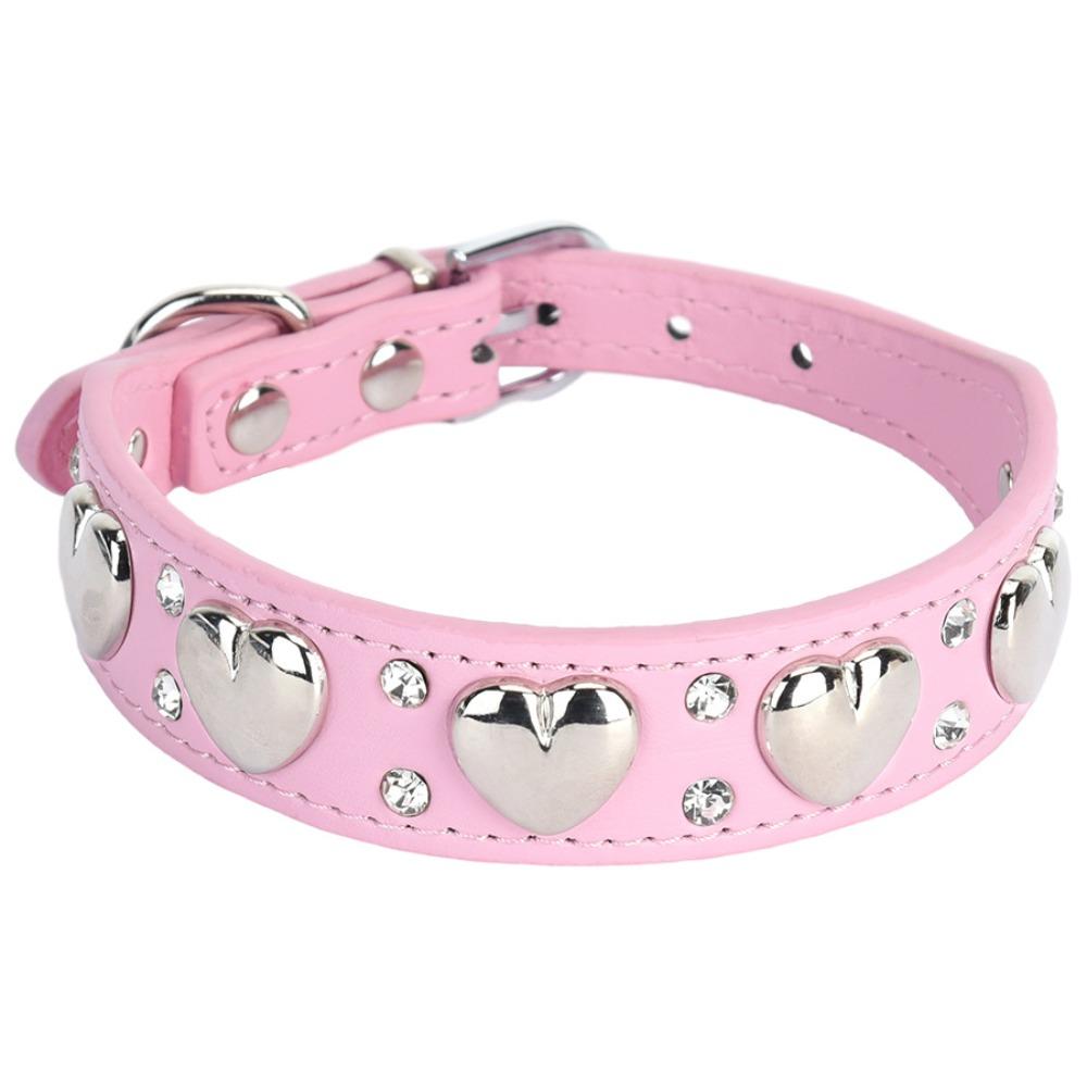 

PU Leather Pet Collar Rhinestone Puppy Necklace Love Heart Dog Collar Cat Grooming Decor Gift XS