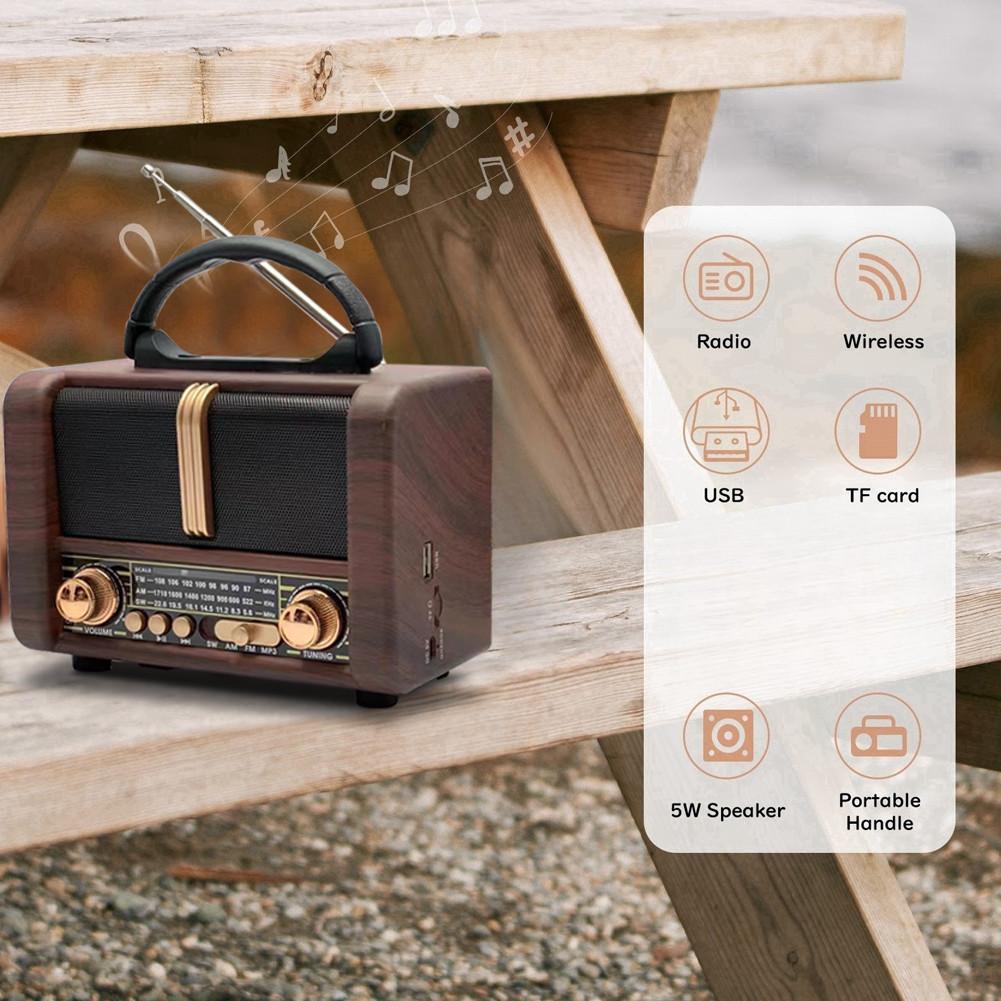 Vintage Wireless Speaker with FM Radio Bluetooth USB TF Mp3 TWS Wood Design