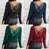 Women's Solid Color Back Splicing Butterfly Flower Rib Long Sleeve T-shirt Tops for Women Versatile Closet Essential Fashion Items Shirt