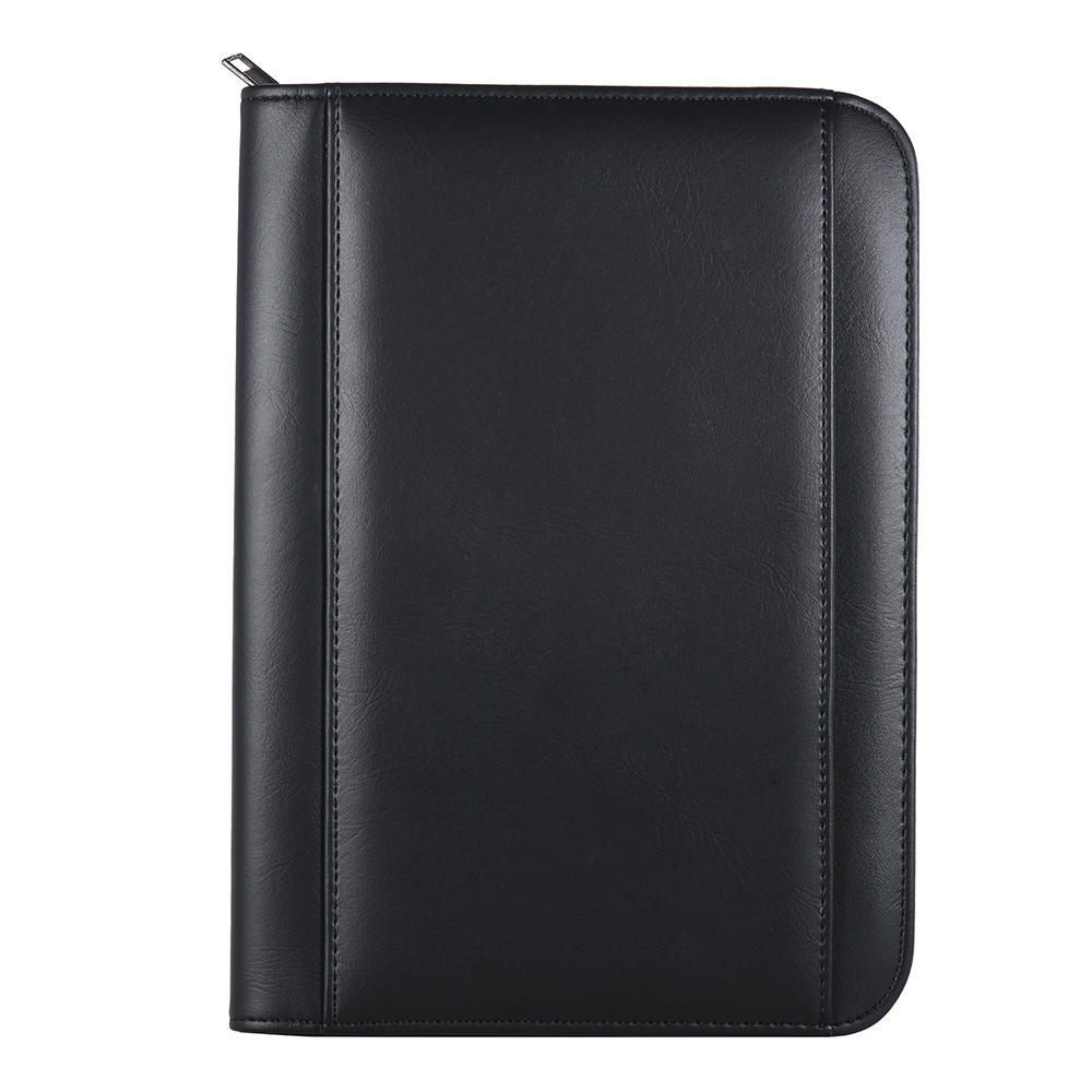 Portable Professional Business Portfolio Padfolio Folder Document Case Organizer A5 PU Leather Zippered Closure with Calculator (Black,A5)