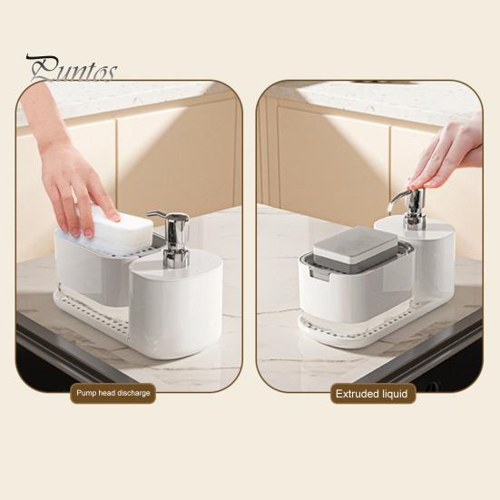 Kitchen Dish Soap Dispenser with Sponge Holder Anti-Slip Base Refillable Hand & Dish Soap Container Kit Hand Sanitizer Dispensing Box for Home Hotel