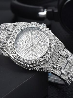 Full Diamond-Set Men's Watches Luxury Quartz Watches