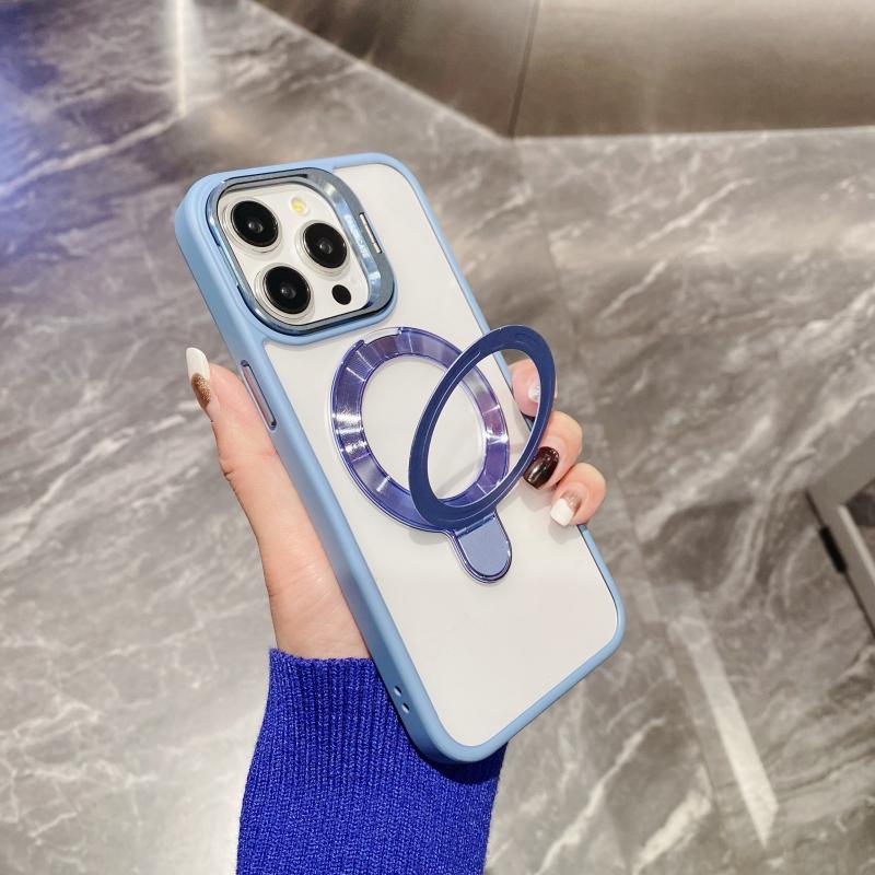 

New Natural Titanium Dual Stand Holder phone case for For Iphone 16 15 14 13 12 11 Pro Max Plus Transparent Magsafe Magnetic cover For iPhone 11