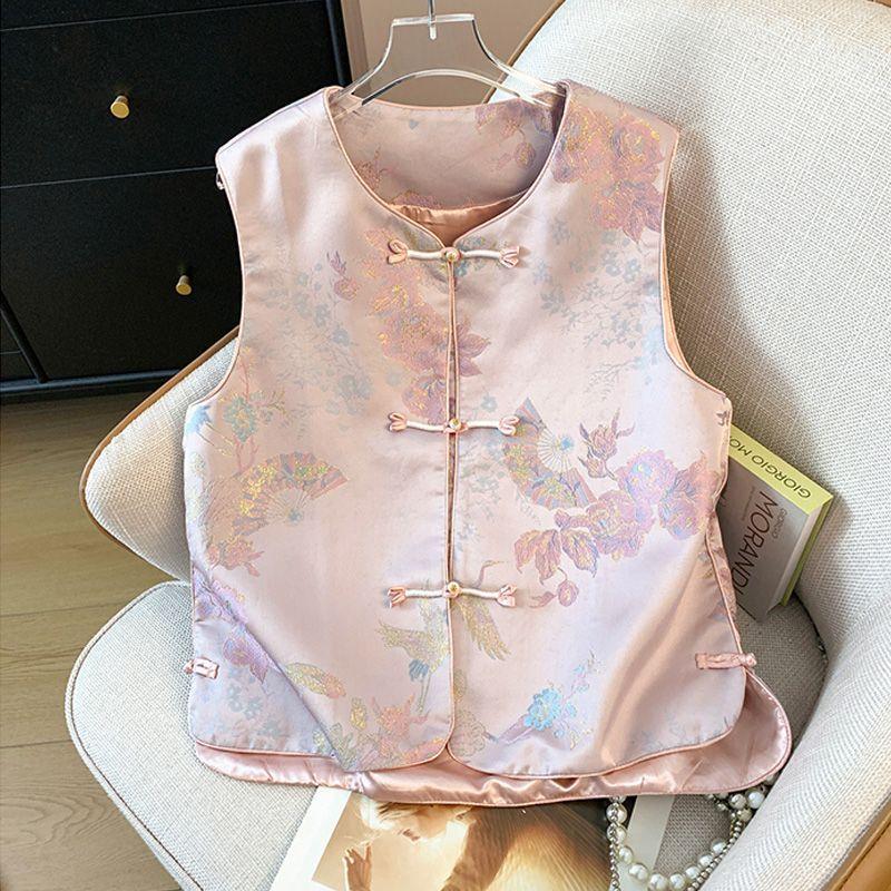 Jacquard buckle sleeveless vest new retro temperament unique chic vest women