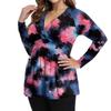 Women's Plus Size Shirt Long Sleeve  Print Top Pleated Casual V-Neck Top