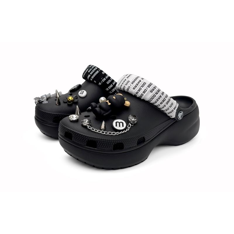 Crocs Classic Platform Clog Trendy Bear Cute Minimalist Outdoor Fashion Versatile High Street Elevation Clogs Women Black