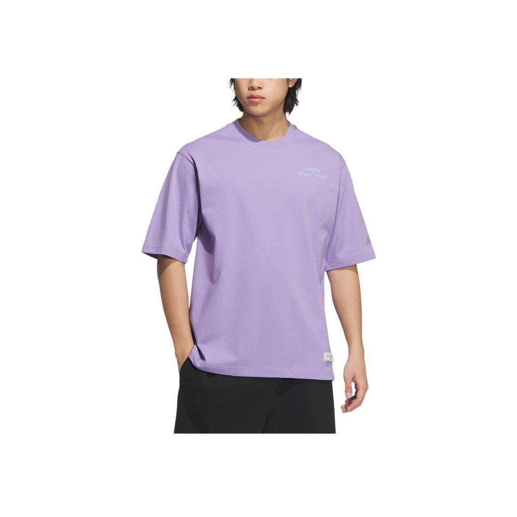 Adidas Back Graphic Pattern Ribbed Crew Neck Pullover Sports Casual Loose Short Sleeve T-Shirt Men T-Shirt Light-Purple JP4583