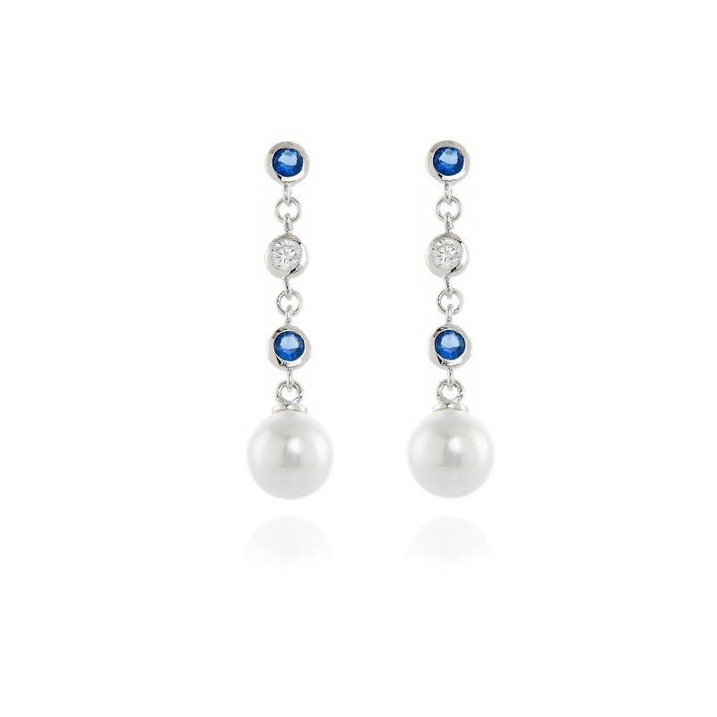 Cachet Inge Earrings Pearl And Cz Platinum Plated