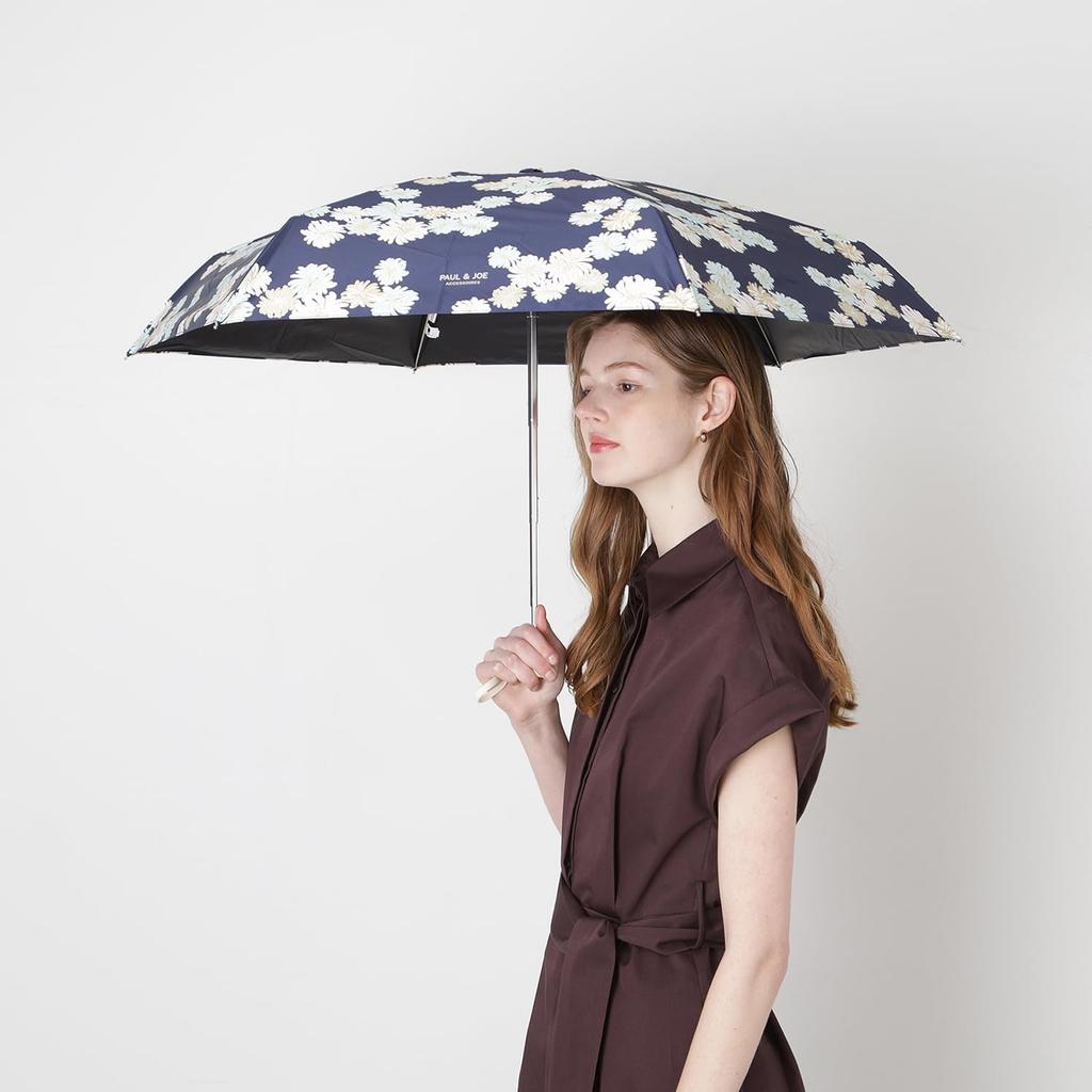PAUL JOE ACCESSOIRES Folding UV Heat Suitable for Sunny and Rainy Chrysanthemum 12479 Chrysanthemum Navy & (Paul & Joe) Parasol, 100% Protection,