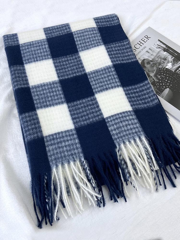 New Imitation Cashmere Knitted Scarf Headscarf Winter Women Men Preppy Soft Plaid Scarve Tassel Pashmina Mujer Femme Wrap Shawl