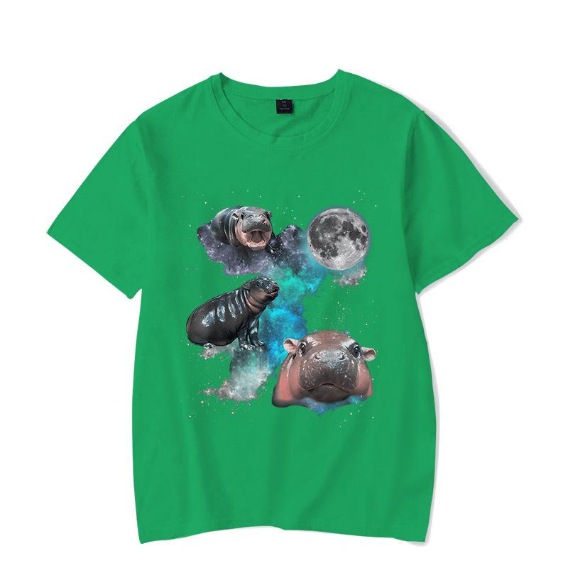 Ladies' Loose Casual Fun Moo Deng Bouncing Pig Print Pure Cotton Short Sleeved Top T-Shirts Women’s