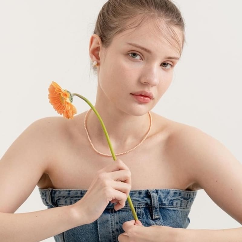 Cerabonito Magnet Perlenkette_ Pfirsich 3&4mm MIX(39 cm)