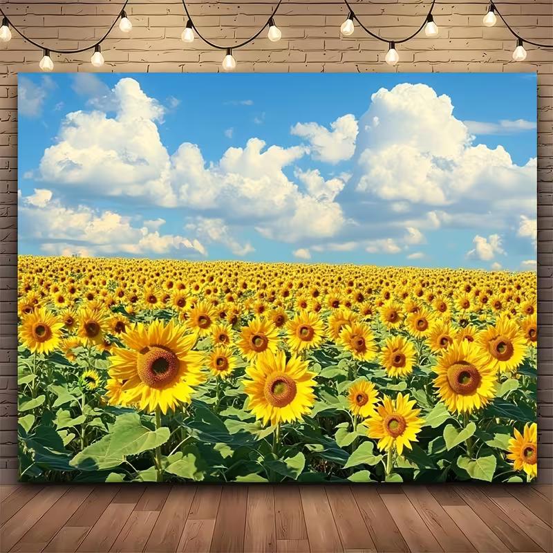 

2D Summer Sunflower Backdrop, Bright Sunflower Field Background for Outdoor Themed Events & Studio 47.2x31.5inch/120*80cm