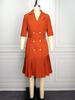 AOMEI Women Chic Blazer Dress Brick Red Lapel Neck Double Breasted Belted Waist Business Casual Office Dresses