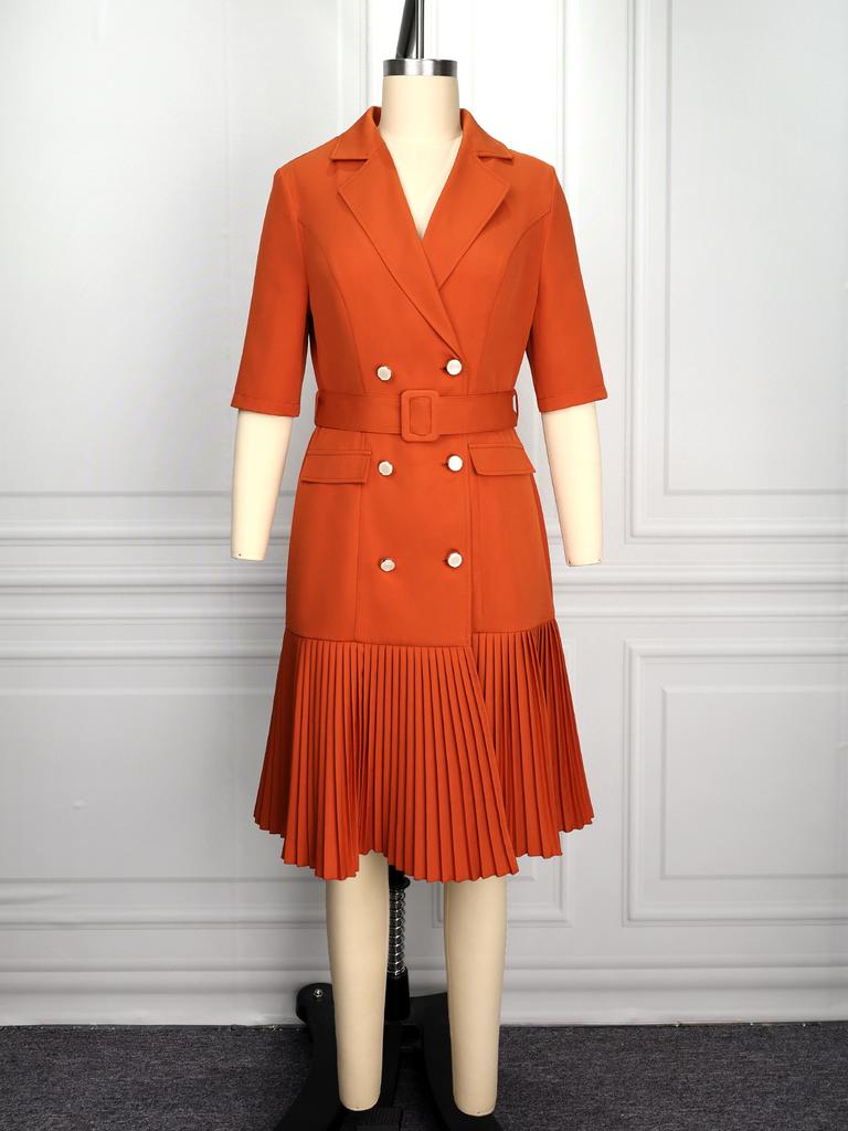 AOMEI Women Chic Blazer Dress Brick Red Lapel Neck Double Breasted Belted Waist Business Casual Office Dresses