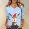 3/4 Sleeve Shirts For Women Print Christmas Tees Blouses Casual Plus Size Basic Tops Pullover