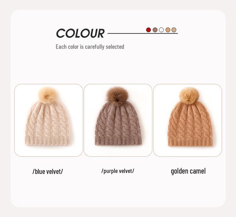2025 Cashmere Women's High-End Cable Knit Pom-Pom Hat - Autumn/Winter