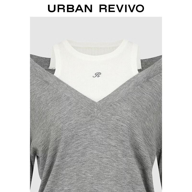 UR 2026 Women's Elegant Color-block Embroidered Knit Sweater