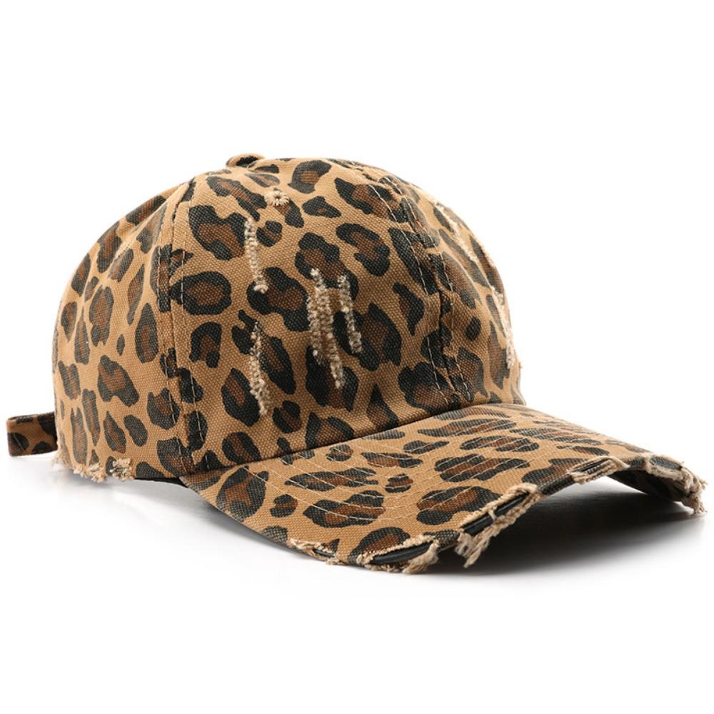 Casquette de baseball rétro surdimensionnée à motif léopard intégral effiloché, disponible en plusieurs couleurs, idéale avec des jeans. One Size black