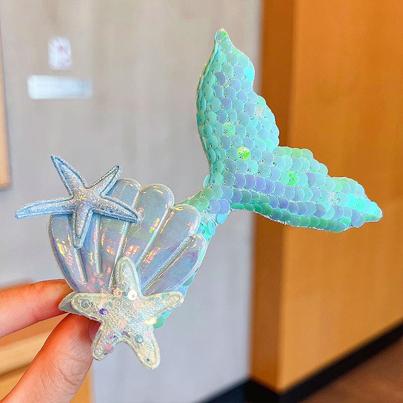 1PC New Sequin Fishtail Shell Starfish Cute Princess Baby Girls Hairpins Hair Clips Kids Headwear Children Hair Accessories