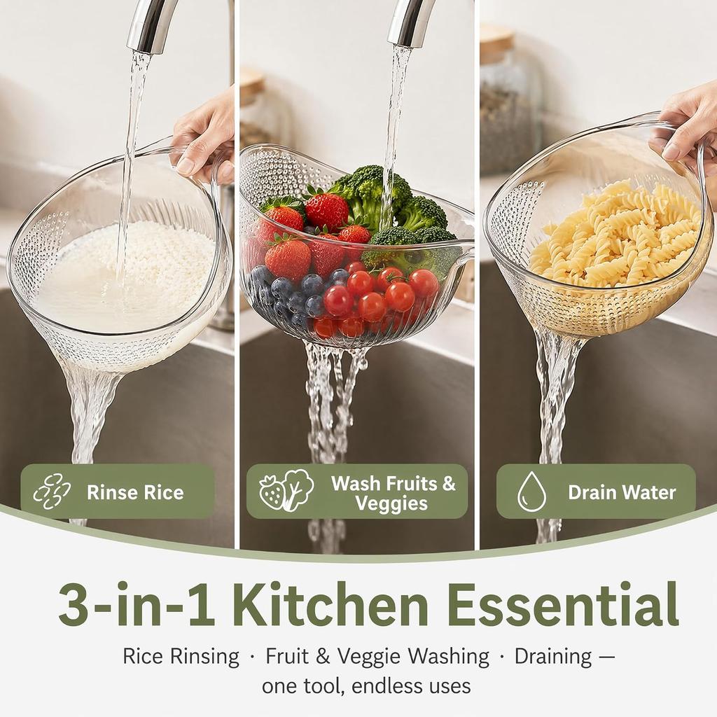 Rice Washing Rice Sieve Amoy Simple Kitchen Supplies Fruit Drain Basket Multi-functional Vegetable Washing Rice Basket Large Transparent