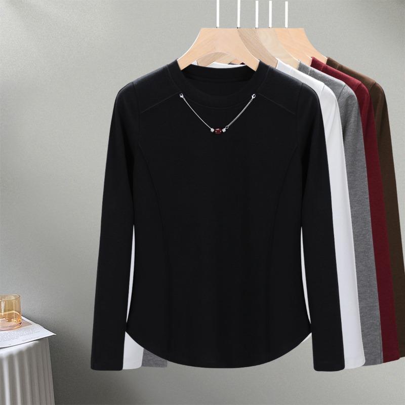 Knitted Shoulder Long-sleeved Bottoming Shirt Women's Autumn New Slim-fit Pullover, Round Neck Outer Wear
