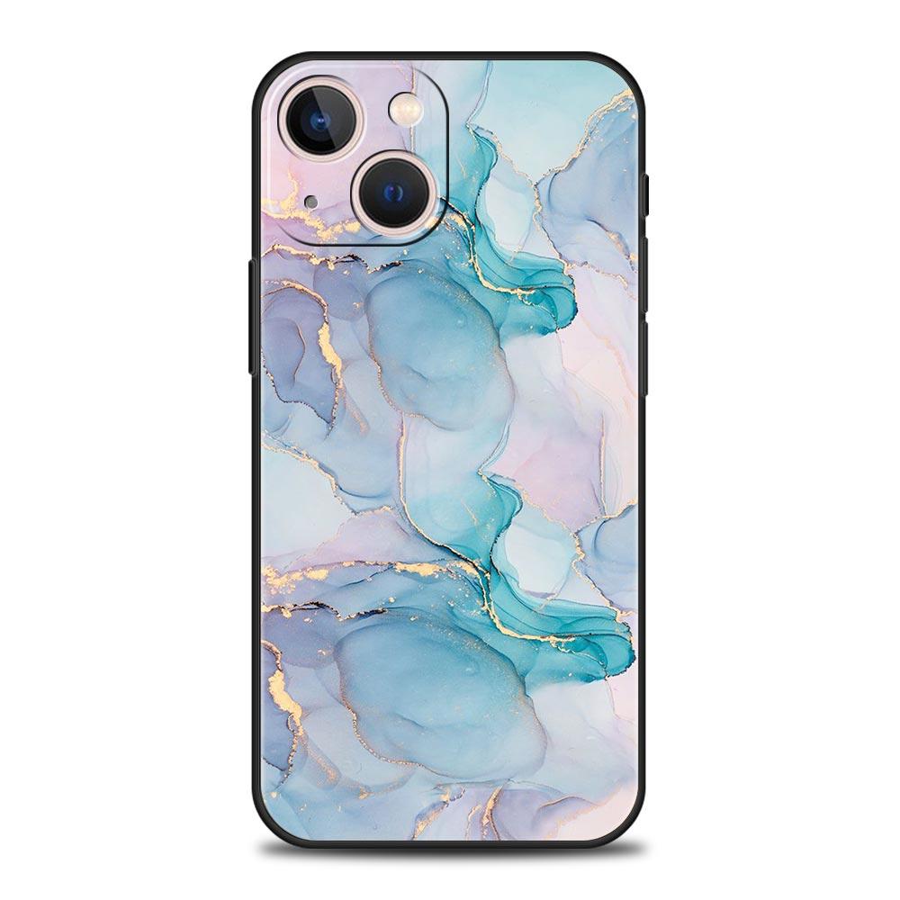 Watercolor Marble Phone Case For iPhone 17 16 15 Pro Max 11 12 13 14 7 8 Plus SE 2020 X XR XS Cover Soft Black